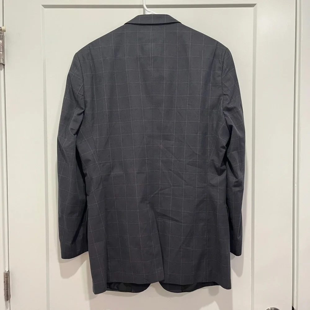 Banana Republic Mens 42 Regular Tailored Fit Blazer Gray Windowpane Plaid Jacket